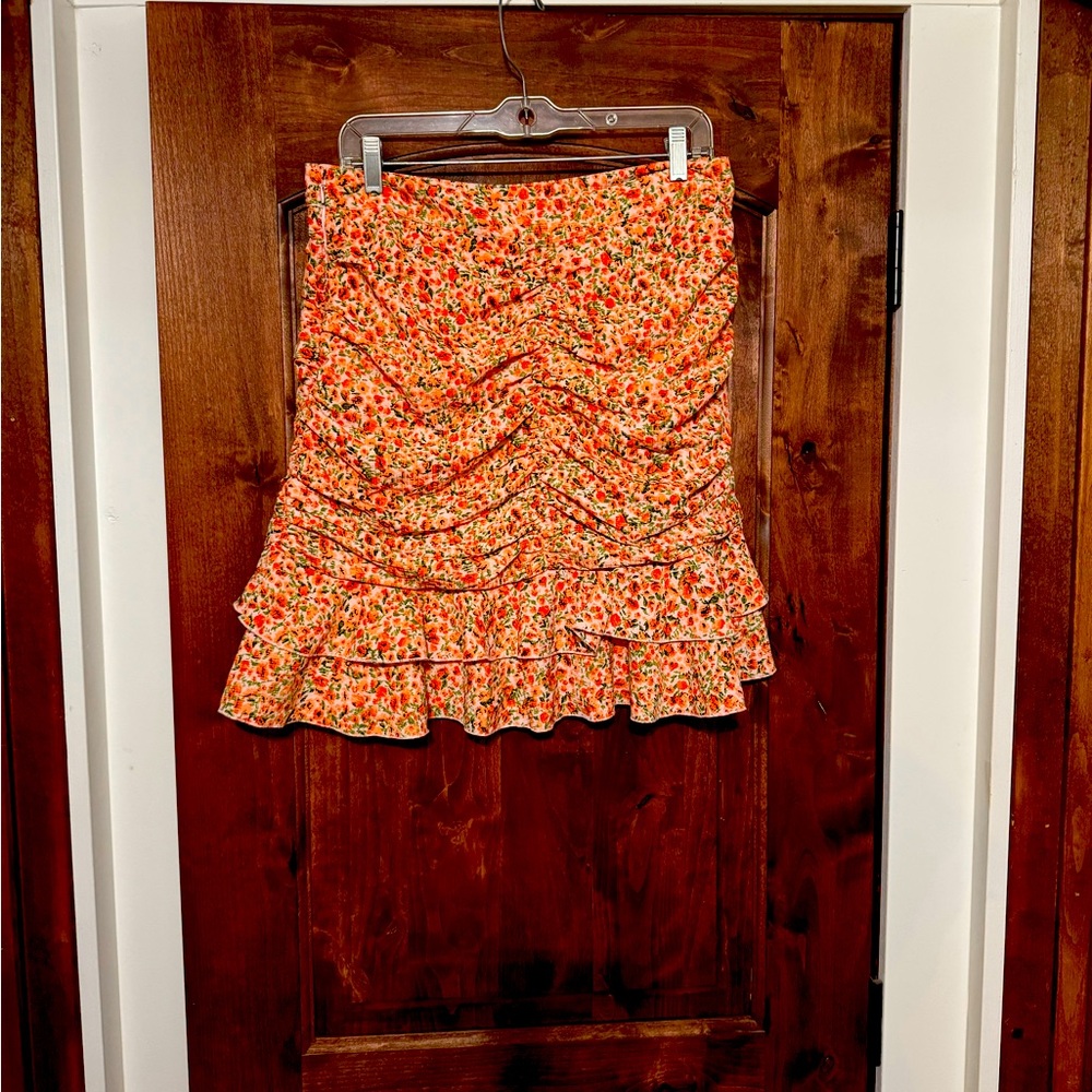 Veto Moda Floral Ruffle Skirt - Orange